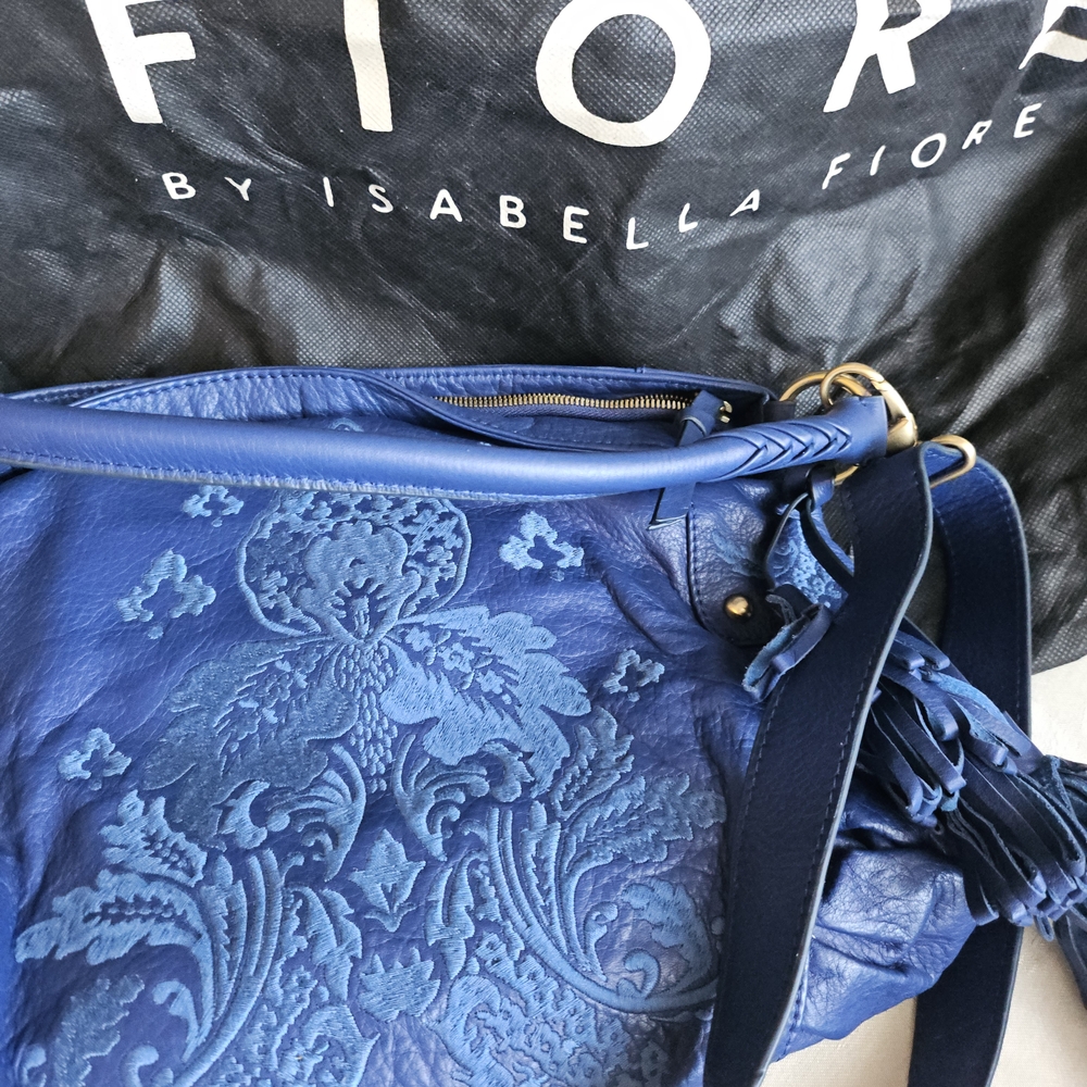 Fiore By Isabella Fiore Cobalt Blue Embroidered Leather Bag - Picture 3 of 12